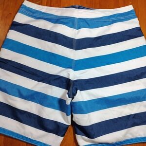 Board Shorts L Gap Blue White Striped Swim Trunks Drawstring surf beach outdoor